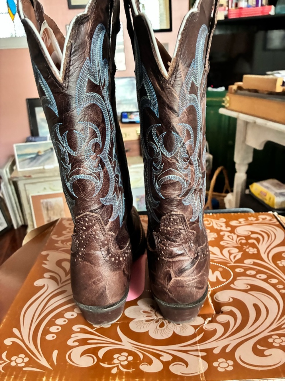 Justin Boots Brown Leather Western Boots SVL7316 Style - Picture 4 of 6